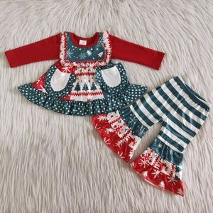 Boutique Christmas cute ruffle pants set